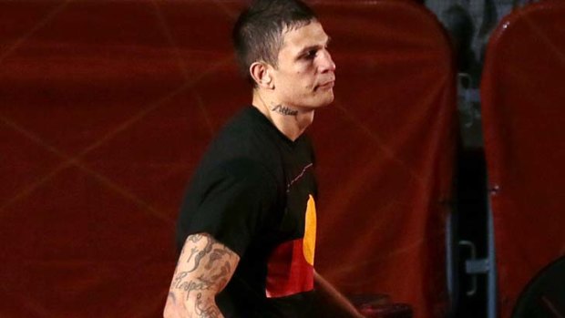 Controversial ... Damien Hooper  wore a T-shirt bearing the Aboriginal flag.
