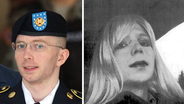 These two file photos show Bradley Manning leaving a military court facility, and in wig and make-up.