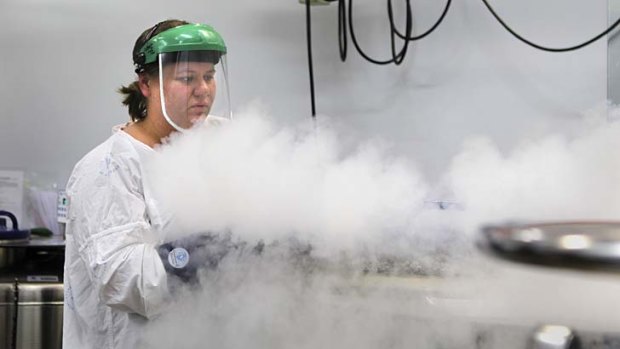 On ice: Lisa Kay closes a nitrogen vapour tank full of tissue samples.