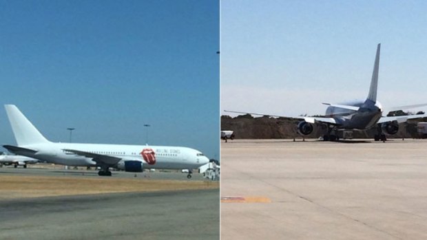 The Rolling Stones' plane remains on the tarmac at Perth Airport.
