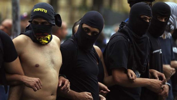 Members of the group called Black Bloc attend a protest against the 2014 World Cup in Sao Paulo.