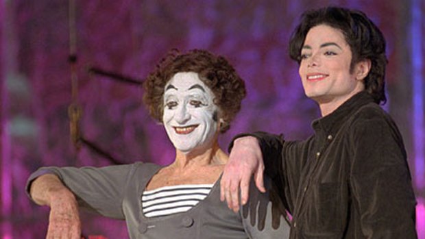Circus act...Michael Jackson, pictured with mime artist Marcel Marceau in 1995, is to be honoured with a Cirque du Soleil show.