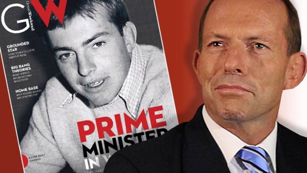 Past and present ... Tony Abbott now, and on the cover of Good Weekend as a university student.