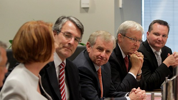 It's over ... Simon Crean, with Julia Gillard and Kevin Rudd.