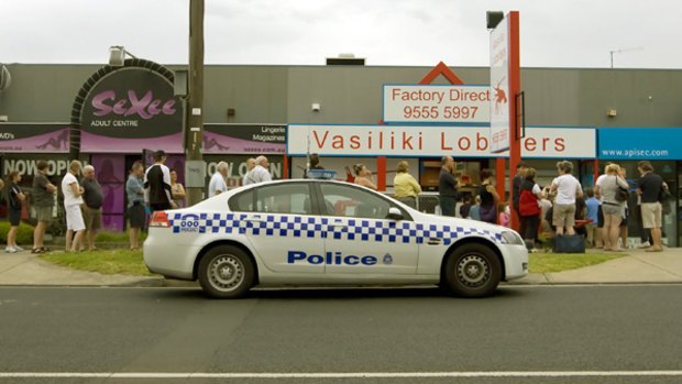 The police car parked outside Vasiliki Lobsters.