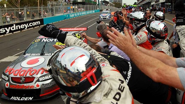 Team effort &#8230; Craig Lowndes lands victory in Saturday's Sydney 500 race. Victory leaves him second on the championship standings, just three points ahead of Mark Winterbottom.