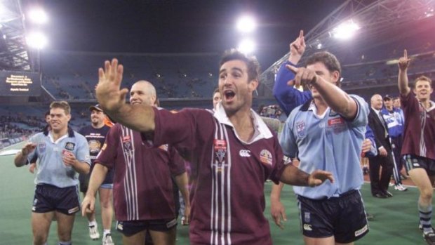 NSW players celebrate their emphatic win in the 2000 State of Origin series.