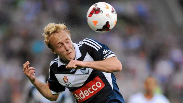 Head not in the game: Melbourne Victory star Mitch Nichols was hooked at half-time in the heavy loss to the rampant Roar.