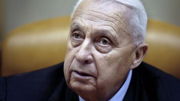 Two sons by his bedside ... Ariel Sharon as Israel's Prime Minister in 2005.