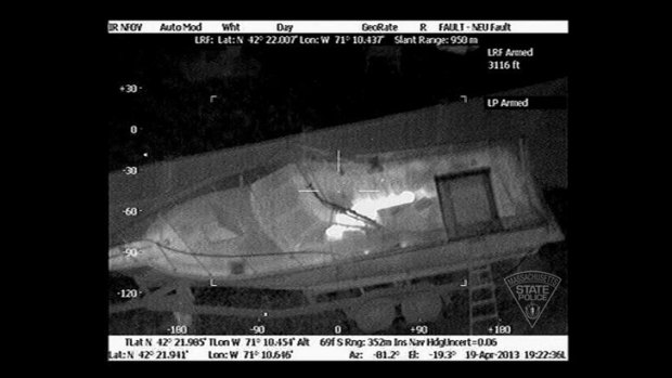 Thermal images released by Massachusetts State Police from the police operation that captured Boston bombing suspect Dzhokhar Tsarnaev, injured an hiding in a boat in the back garden of a Watertown home.