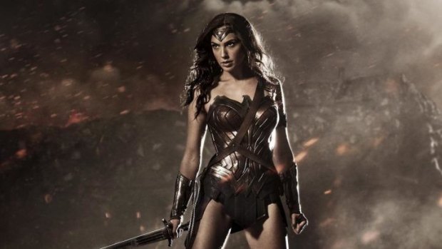 Gal Gadot in costume as Wonder Woman for the film <i>Batman vs Superman: Dawn of Justice.</i> The picture was released at Comic-Con by the film's director Zac Snyder.