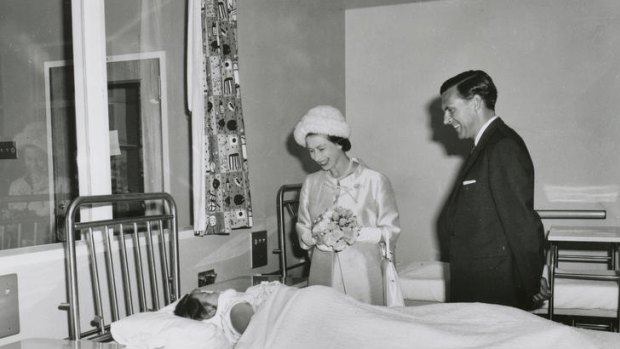 Ten-year-old Lilia Abolins meets the Queen at Royal Children's Hopital in March 1963.