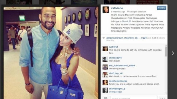"This is going to get you in trouble with Grandpa Don" ... Screengrab from V. Sitiviano's instagram account with her pictured with LA Dodgers baseball star Matt Kemp.