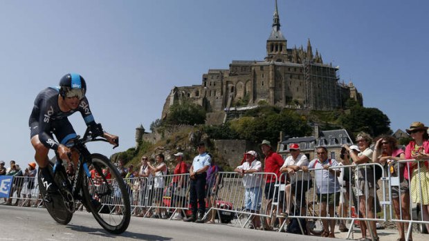 A burger beckons: Richie Porte contests the 11th stage of the Tour de France between Avranches and Mont Saint Michel.