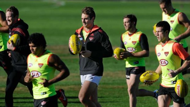 Essendon players during training on Wednesday.