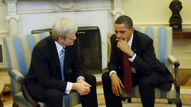 Meeting of minds ... Prime Minister Kevin Rudd chats with US President Barack Obama.
