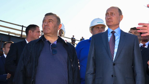 Billionaire businessman Arkady Rotenberg, pictured with Russian President Vladimir Putin, is one of several oligarchs flagged for sanctions in the US in retaliation for Russian election meddling.