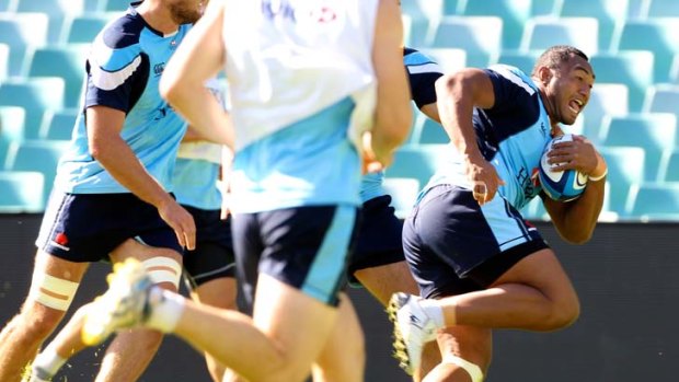 Breaking away &#8230; Sekope Kepu and the Waratahs trained yesterday at Allianz Stadium ahead of tomorrow's clash with the Crusaders. There is still doubt over the availability of Waratahs five-eighth Berrick Barnes.