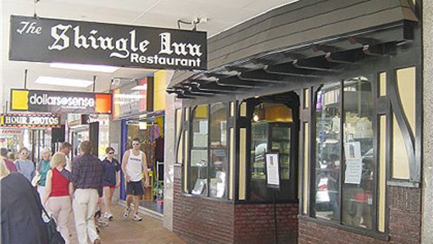 The historic Shingle Inn, with its mock Tudor facade, pictured on the day it closed on August 3, 2002.