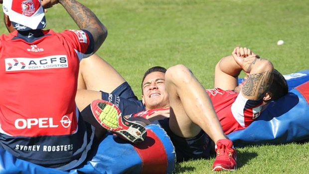 Flat chat: Sonny Bill Williams relaxes in training yesterday before Saturday's clash with Melbourne.
