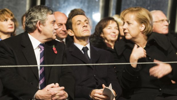 Tall tale... Mr Sarkozy in Berlin on Monday.