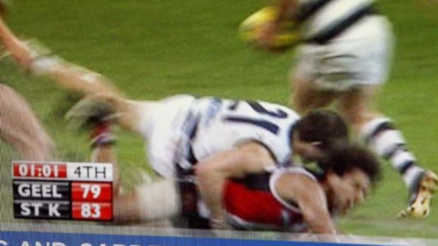 Cam Mooney lays the illegal tackle on Friday night.