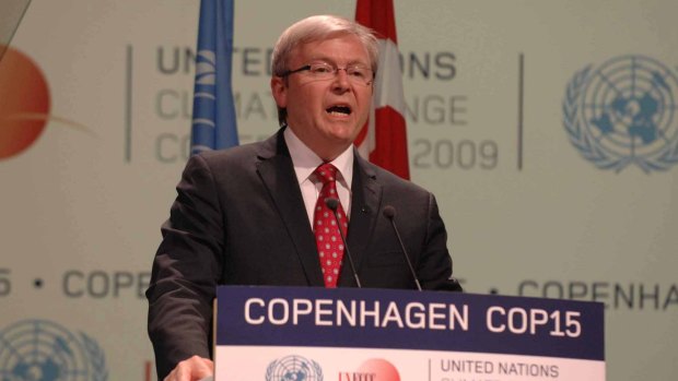 Former Prime Minister Kevin Rudd during an address at the United Nations Climate Change Conference in Copenhagen in 2009.