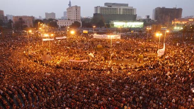 Mass protest ... demonstrators flood Cairo's Tahrir Square.