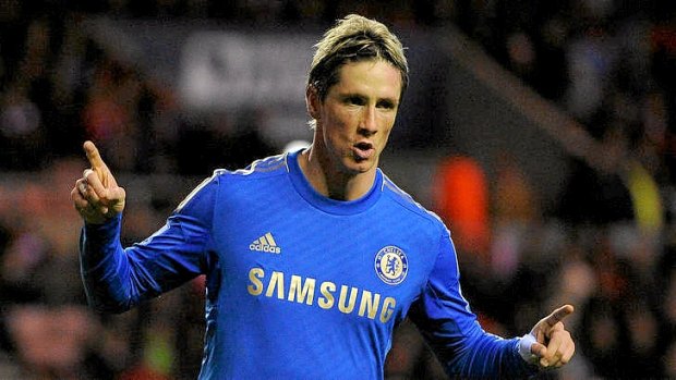 Chelsea's Spanish forward Fernando Torres celebrates after scoring a penalty for his second goal against Sunderland.