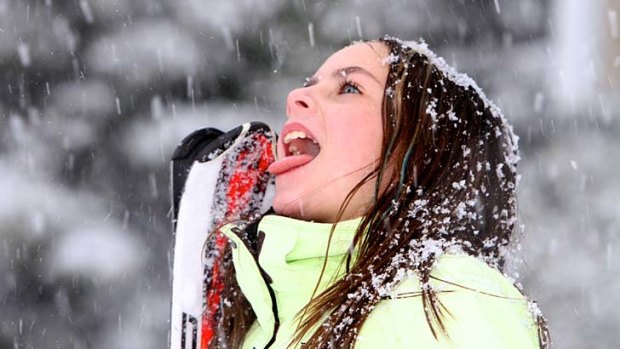 Charlotte Rookes 12,  gets amongst the blizzard conditions at Falls Creek today as an Antarctic blast sweeps the state.