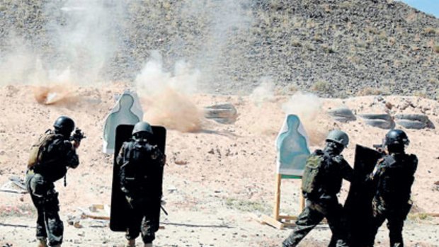 Members of Yemen’s US-trained counter-terrorism force in target practice near the Yemeni capital, Sanaa.