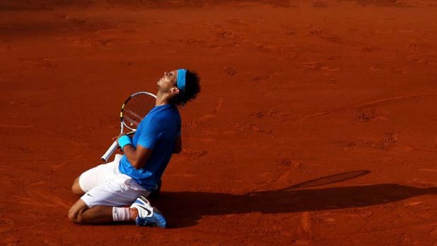 Rafael Nadal celebrates his French Open win.