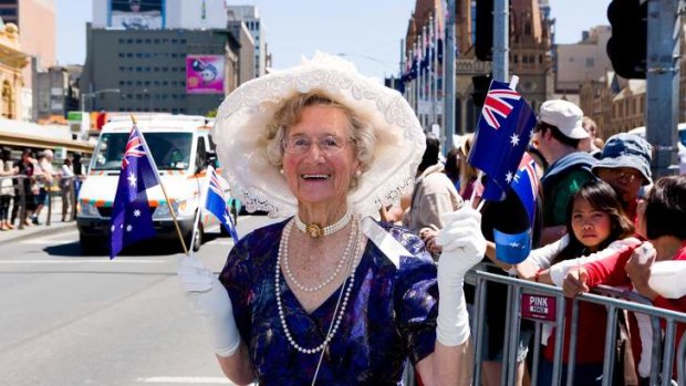 Maureen Richards at the Australia Day march on Swanston Street.