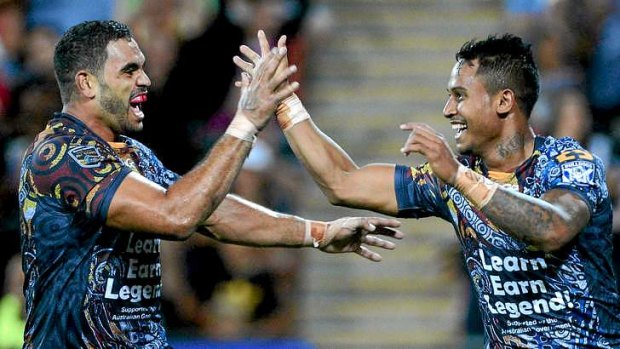 Happier days: Greg Inglis (left) with Ben Barba during the All Stars match.