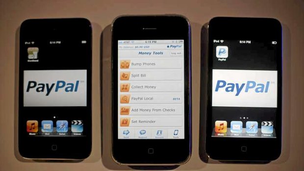 PayPal's mobile application displayed on  iPhones and iPods at an event hosted by the company in New York.