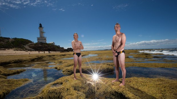 Simon Bromell and his son Ben will swim across the notorious rip from Point Nepean to Point Lonsdale. 