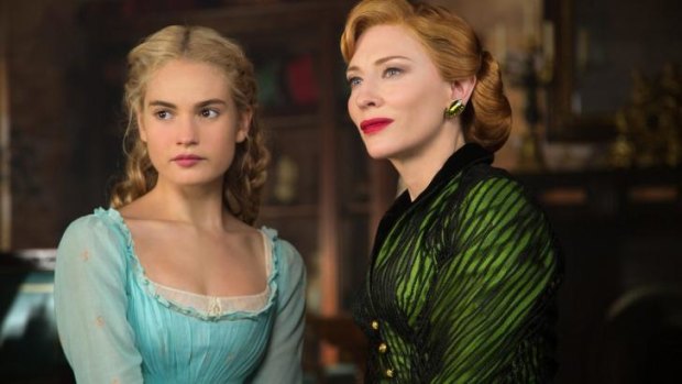 Lily James as Cinderella and Cate Blanchett as her wicked stepmother in Disney's <i>Cinderella</i>.