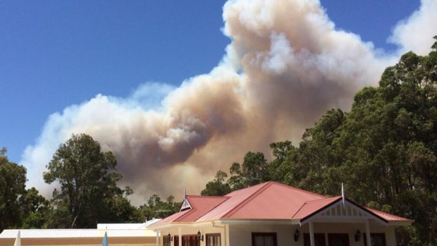 A view of the Parkerville fire, from Mundaring, on Sunday.