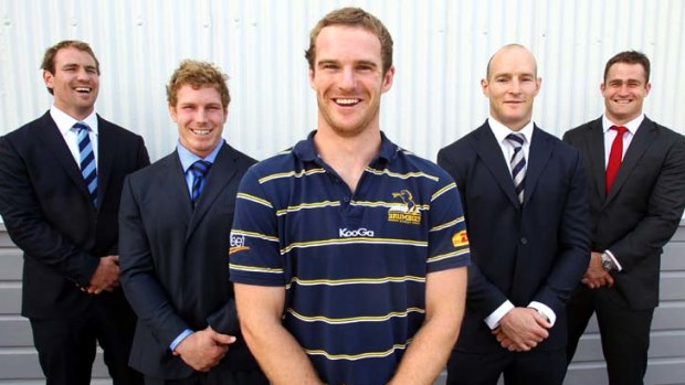Armband of brothers &#8230; Australia's club captains for this year's Super Rugby season. From left, Rocky Elsom, David Pocock, Pat McCabe, Stirling Mortlock and James Horwill.