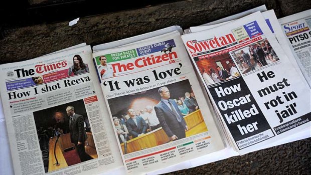 Widespread interest ... front pages of South African newspapers featuring Olympic sprinter Oscar Pistorius.