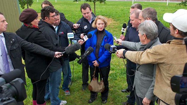 Spotlight on ... Gai Waterhouse deals with the media after trackwork at Flemington this week.