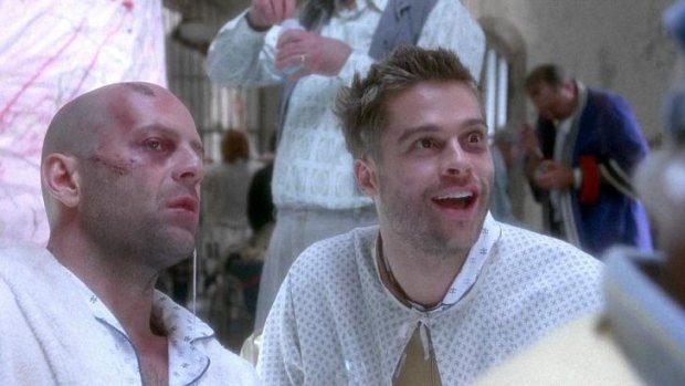 Bruce Willis and Brad Pitt starring in Terry Gilliam's <i>12 Monkeys</i> movie (1995).