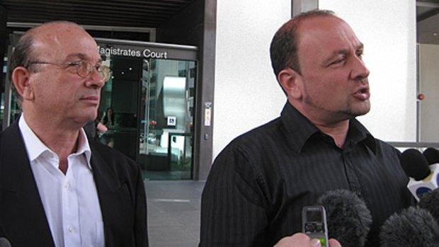 Carlos and Claudio (right) Sica speak to the media outside Brisbane Magistrates Court.