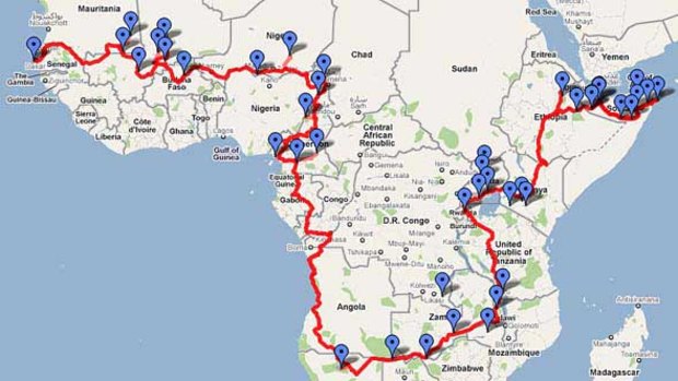 Kate Leeming's path across Africa.