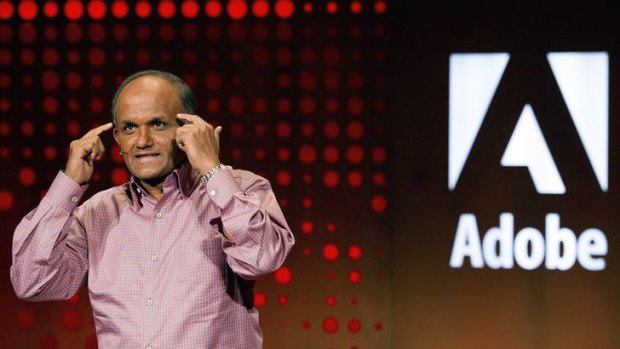 Shantanu Narayen, president and CEO, Adobe Systems, speaks during the launch of Adobe Creative Cloud and CS6 in San Francisco, April 23, 2012. Adobe is investigating claims of a zero-day PDF Reader exploit for sale.