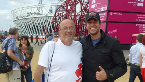 Conrad Readman tweeted this photograph of himself with actor Zachary Levi outside the London Olympics Aquatic Centre. He wrote: "still cant quite believe i met Zachary Levi from 'Chuck' outside the Aquatic Centre - i did love that series".