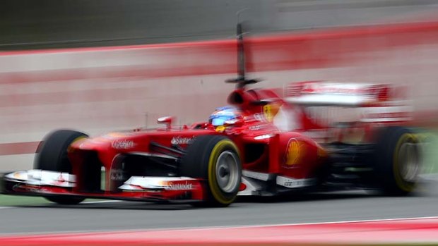 Fernando Alonso of Spain and Ferrari  during a test session at the Montmelo racetrack near Barcelona, Spain.