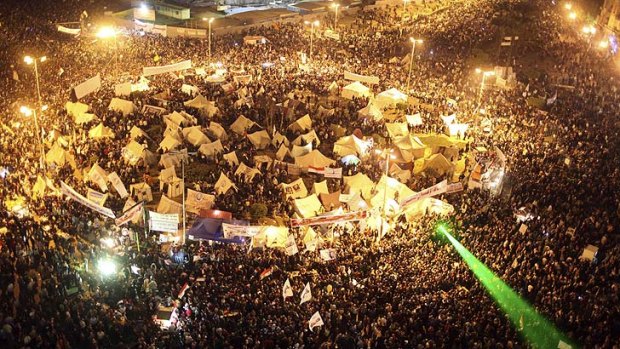 Tens of thousands of anti-Morsi protesters gather in Tahrir Square in Cairo.