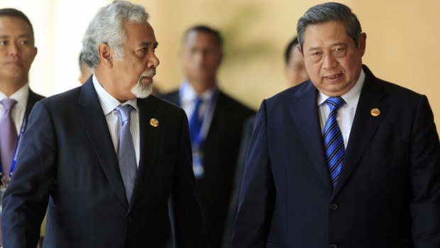 East Timor has "no better friend" ... Indonesian President Susilo Bambang Yudhoyono, right, speaks with East Timor's Prime Minister Xanana Gusmao on Thursday.