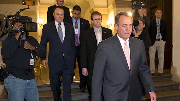 No deal: John Boehner on his way to the White House, where Barack Obama rejected his proposal.